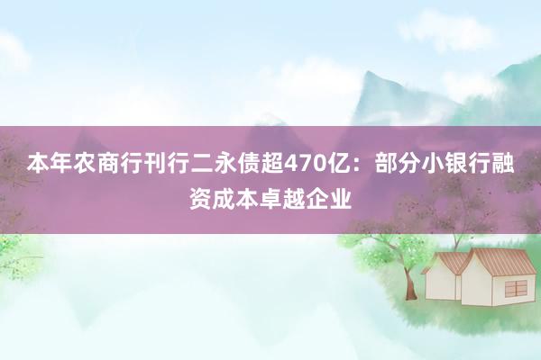 本年农商行刊行二永债超470亿：部分小银行融资成本卓越企业